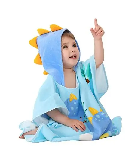Produktbild: Doladola Baby Badetuch mit niedlichen Tier Ohren Design， Baby Kapuzenhandtuch 100% Bio Baumwolle Weich & Super Saugfähig, Unisex(2-4 Jahre,Neuer Dinosaurier)