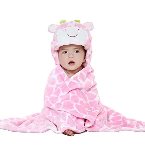 Produktbild: Doladola Baby Decke Babys Tier Design，Flanell Kinder Decke Kapuzenhandtuch für Mädchen und Jungen，Baby Kapuze ​Badeponcho Kinder Warm（rosa Kuh）