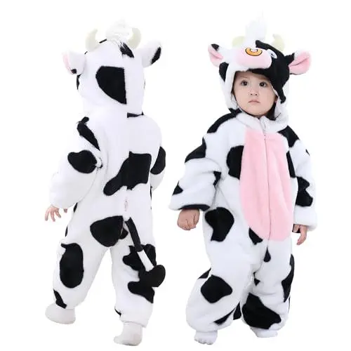 Produktbild: Doladola Baby Katzen kinder kostüm für karneval halloween Tier Jumpsuit für mädchen und Junge(Kuh, Größe (Alter 12-18 Monate))