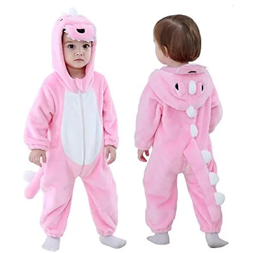 Produktbild: Doladola Baby Strampler mit Kapuze Unisex baby onesie Cartoon Tier Overall Schlafanzüge (24-30 Monate, Rosa Dinosaurier)