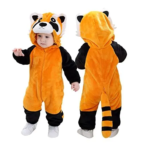 Produktbild: Doladola Babymädchens Strampler Animal Hooded Onesie Baby Jungen Mädchen Strampler Säugling Outfit Overall Kleidung(0-3 Monate,Waschbär)