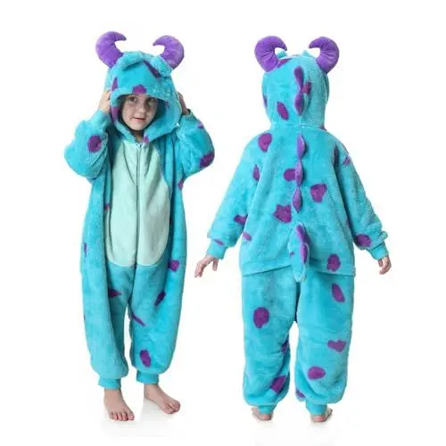 Produktbild: Doladola Kinder Strampler mit Kapuze Unisex Jungen Mädchen onesie Cartoon Tier Overall Schlafanzüge(Monster,Höhe:105-115cm)