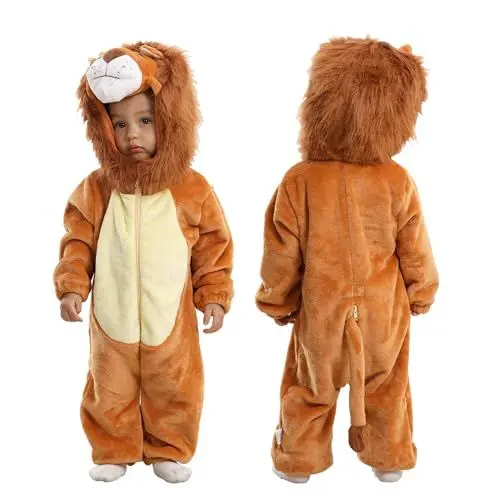 Produktbild: Doladola kostüme für Baby mit Kapuze, Mädchen Jungen Flanell Overall, Tier kostüm Kinder (Löwe, Größe(Alter 24-30 Monate))