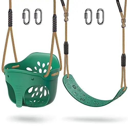Produktbild: Dolibest 2er Schaukel Kinder, Indoor Outdoor Babyschaukel Weichen Plastik Schaukelsitz Spielplatz Gartenschaukel Eimer Schaukel Schaukelbrett mit 130-200cm Seil für Kleinkind/Teens,Elefant&Blume/272kg