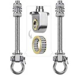 Produktbild: Dolibest 2er Hängematte Aufhänger 17.5cm Bolzen Schwingen Hängenden Karabinerhaken, 180 ° Schwenk Edelstahl Montage-Kit-Lager-Set für Indoor Outdoor-Spielplatz Stuhl Yoga Seil Boxsack Sandsack,1500lbs