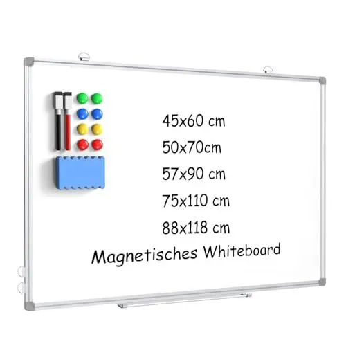 Produktbild: DOLLAR BOSS Magnetisches Whiteboard, 45X60CM Magnettafel Magnetpinnwand mit 2 Whiteboard Stifte, 8 Magnete and 1 White Board Radiergummi, für Schule & Haus und Büro