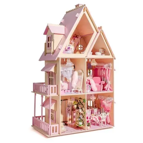 Produktbild: Dollhouse Spielzeug Set, DIY Miniatur Haus Puppenhaus Puppenhaus mit Möbeln und diversen Zubehör-Teilen, Spielzeug für Kinder ab 8 Jahren, Geschenk für Mädchen Jungen und Kinder