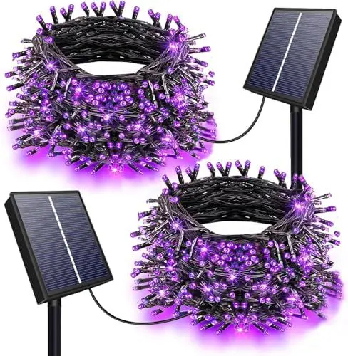 Produktbild: DOLUCKY Solar Lichterkette Außen 2 * 20M 200LED Solar Lichterketten im Freien wetterfest, 8 Modi Solar Lichterketten im Freien für Garten Balkon Party Hochzeit Weihnachten, Lila