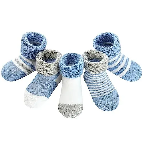 Produktbild: Domee Baby Socken Winter Frottee Warm Dicke Thermosocken Baumwolle 5er-Pack Weiß & Blau 6-12 Monate (Hersteller M)