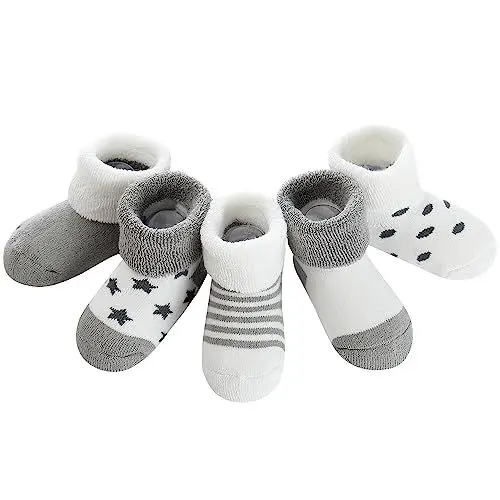 Produktbild: Domee Baby Socken Winter Frottee Warm Dicke Thermosocken Baumwolle 5er-Pack Weiß & Grau 1-3 Jahre (Hersteller L)