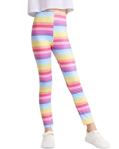 Produktbild: Domee Mädchen Leggings Lange Sporthose Gymnastik Turnhose Bunte Regenbogenstreifen 116 (Herstellergröße 120)