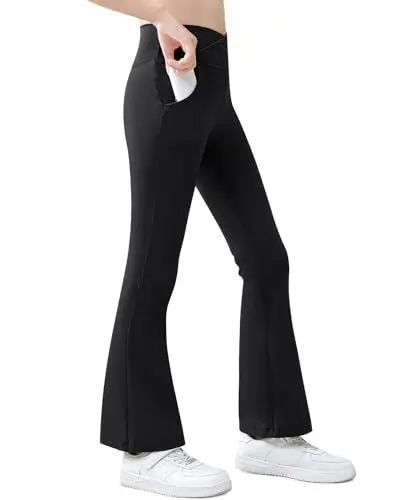 Produktbild: Domee Mädchen Leggings Schlaghose Flared Ausgestellte Leggings Sporthose Schwarze Nacht 134-140 (Herstellergröße 140)