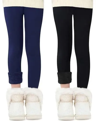 Produktbild: Domee Mädchen Thermo Leggings Gefütterte Hose Winter Warme Baumwolle 2er-Pack Schwarz Und Marineblau 122-128 (Herstellergröße 130)