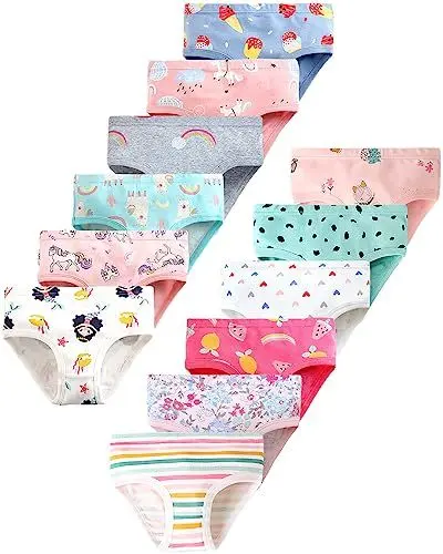 Produktbild: Domee Mädchen Unterhosen Unterwäsche Baumwolle Schlüpfer 12er-Pack für Kinder 92-140 Kleines Mädchen und Obst 92-98 (Herstellergröße 100)