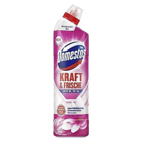 Produktbild: Domestos Kraft & Frische WC Gel Floral Fresh Reinigungsmittel mit frischem Blumen-Duft für hygienische Sauberkeit 750 ml 1 Stück