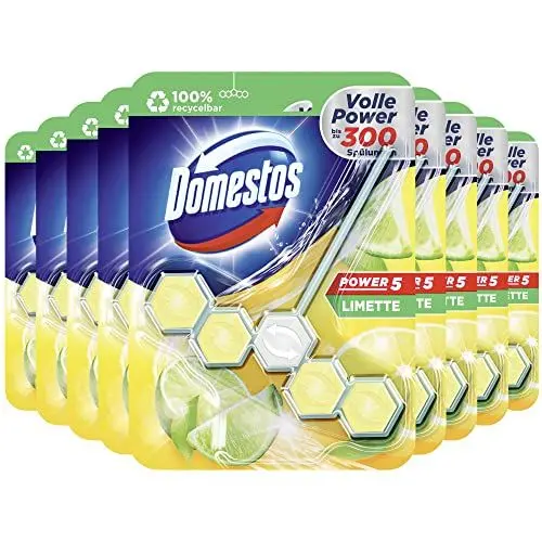Produktbild: Domestos Power 5 Toilettenstein Limette WC Reiniger volle Power bis zu 300 Spülungen 9x 55 g