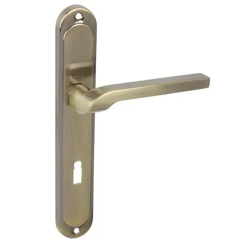 Produktbild: domino Türgriff 72 Drückergarnitur BB-Buntbart Set Langschildgarnitur Türklinke für Zimmertür, Kellertür & Innentür L-Form Türbeschläge aus AluminiumBronze Türdrückergarnitur NEMO M3