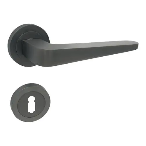 Produktbild: domino Türgriff Drückergarnitur BB-Buntbart Set Rund Rosette Türklinke für Zimmertür, Bürotür, Kellertür & Innentür Titan Türdrückergarnitur VITA-R M8