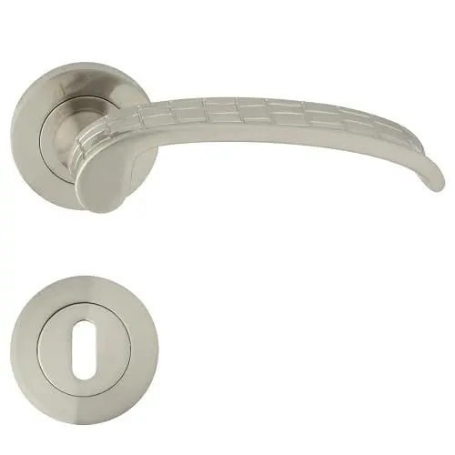 Produktbild: domino Türgriff Drückergarnitur BB-Buntbart Set Rund-Rosette Türklinke für Bürotür, Kellertür & Innentür Türbeschläge aus Znal Nickel Türdrückergarnitur SKIN-R M9