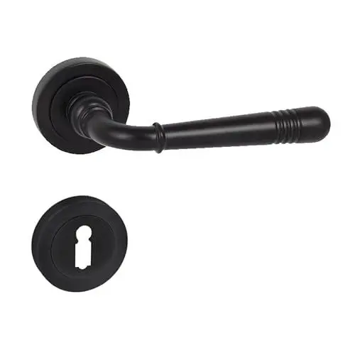 Produktbild: domino Türgriff Drückergarnitur BB-Buntbart Set Rund BB Rosette Türklinke für Zimmertür, Bürotür, Kellertür & Innentür Türbeschläge aus Znal schwarz Türdrückergarnitur LOFT-R BLACK
