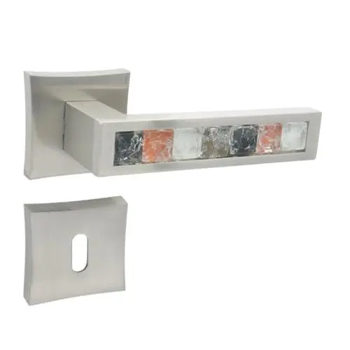 Produktbild: domino Türgriff Drückergarnitur BB-Buntbart Set quadratische Rosette Türklinke für Zimmertür, Bürotür, Kellertür & Innentür Türbeschläge aus Znal Nickel RAINBOW-QR M9