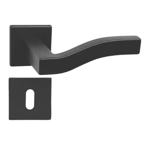 Produktbild: domino Türgriff Drückergarnitur Badezimmer Set Türdrücker Türgriff-sets dekorativer Griff für Wohnzimmer, Zimmer, Büro Rund-Rosette Aluminium - Nickel, PRIMUS QR SLIM BLACK