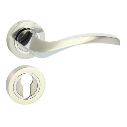 Produktbild: domino Türgriff Drückergarnitur PZ - Profilzylinder Set Rund-Rosette Türklinke für Zimmertür, Kellertür & Innentür Türbeschläge aus Aluminium Chrom/Nickel Türdrückergarnitur ENIGMA-R M6/M9
