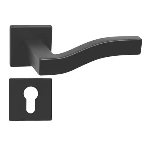 Produktbild: domino Türgriff Drückergarnitur PZ - Profilzylinder Set quadratische Rosette Türklinke für Zimmertür, Bürotür, Kellertür & Innentür Türbeschläge aus Znal Schwarz PRIMUS QR SLIM BLACK