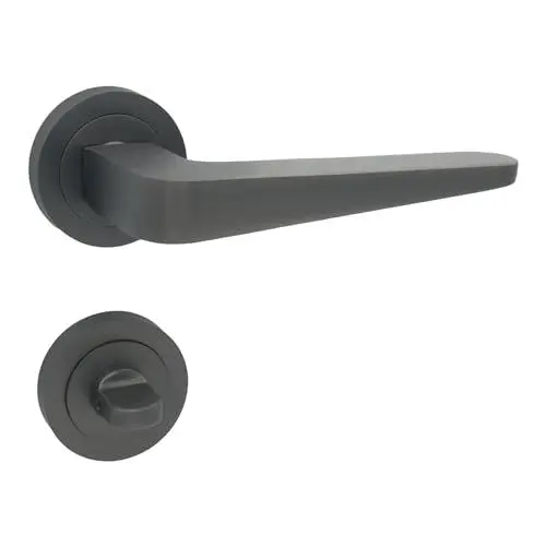 Produktbild: domino Türgriff Drückergarnitur WC - Badezimmer Set Rund-Rosette für Badezimmertüren Set WC – Rosetten-Garnitur Titan Türdrückergarnitur VITA-R M8