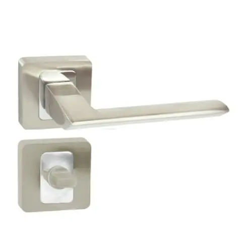 Produktbild: domino Türgriff Drückergarnitur WC - Badezimmer Set quadratische Rosette für Badezimmertüren Set WC - Rosetten-Garnitur Türbeschläge aus Aluminium Chrom Glänzend/Nickel QUANTA-QR M6/M9