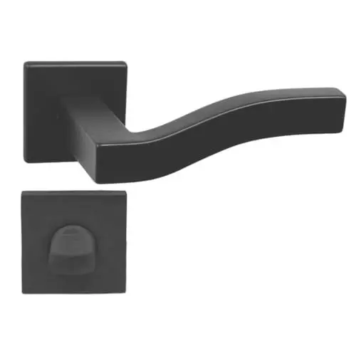Produktbild: domino Türgriff Drückergarnitur WC - Badezimmer Set | quadratische Rosette | für Badezimmertüren | Set WC - Rosetten-Garnitur | Türbeschläge aus Znal | Schwarz |PRIMUS QR SLIM BLACK