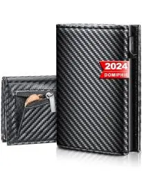 Produktbild: DOMIPHIE Slim Wallet Mit Münzfach - Geldbörse Herren - Smart Wallet Herren - RFID Blocking Minimalist Credit Card Holder - Lockcard Wallets for Men with Gift Box(Carbon Black)