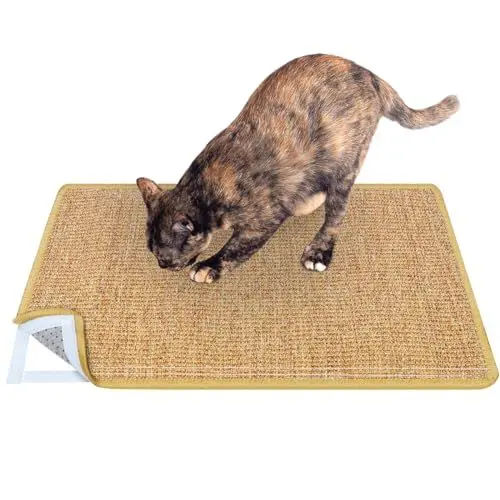 Produktbild: Domkan Kratzmatte Katze, Sisal Teppich Katzen 60x40cm, Kratzteppich Katze rutschfest, Sisalmatte fur Katzen mit Klettverschlus, Katzenkratzmatte für Sofa Möbel Tür Kratzschutz, Braun