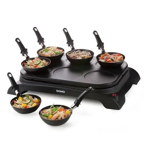 Produktbild: DOMO DO8710W Gourmetset - 2-in-1 Wok und Pfannkuchenplatte - Inklusive Messlöffel für Pfannkuchenteig - 6 P - 1000 W