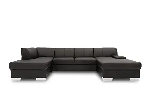 Produktbild: DOMO. collection Wohnlandschaft Star, Leder-Sofa in U-Form, Polstergarnitur, Couch 150 x 304 x 150 cm (BxTxH), in Kunstleder schwarz
