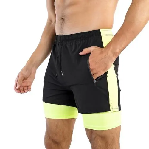 Produktbild: Donason Herren Sport Shorts 2 in 1 Sporthose Schnell Trocknend Laufshorts Sommer Kurze Hose mit Reißverschlusstasche für Training Fitness