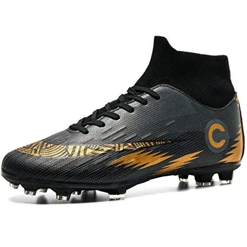 Produktbild: Donbest Fußballschuhe Herren High Top Stollen Spikes Cleats Trainingsschuhe Professionelle Fussballschuhe Outdoor Sport Football Schuhe,Schwarz,EU41