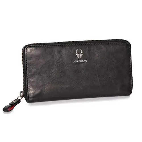 Produktbild: DONBOLSO Geldbörse Damen Lissabon XL - Portemonnaie aus echtem Nappaleder mit RFID-Schutz - 13 Kartenfächer - Großes Format 10.5 x 20 cm - Stilvoller Geldbeutel für jeden Tag - Schwarz