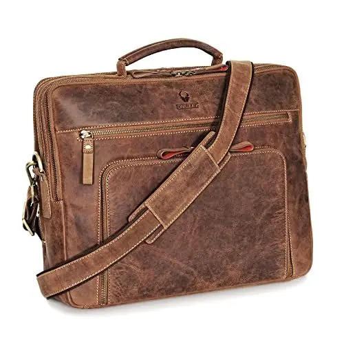 Produktbild: DONBOLSO Laptoptasche San Francisco - Umhängetasche Leder Braun für Laptop und Tablet - Hochwertige Aktentasche für Notebook bis 17 Zoll - Stilvolle Tasche für Damen und Herren