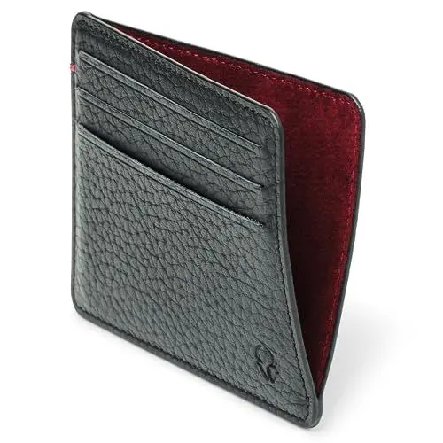 Produktbild: DONBOLSO Vancouver Slim RFID-Blocking Leather Wallet für Männer - Öffnung an der Seite - Minimalistisches und kleines Kartenetui mit Mehreren Fächern für Karte und Bargeld - Genarbtes Nappa Schwarz