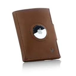 Produktbild: DONBOLSO Herren Slim Wallet mit Apple AirTag-Fach - Leder Mini geldbörse Herren mit Münzfach - Einfarbig Kreditkartenetui für Karten und Münzen mit RFID-Schutz - 9 x 7,1 cm (Vintage Braun)
