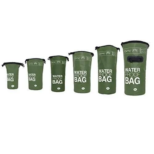 Produktbild: DonDon Dry Bag wasserdichte Tasche 2l, 5l, 10l, 15l, 20l, 30l Pack-Sack Beutel mit Schultergurt - Oliv 15 Liter