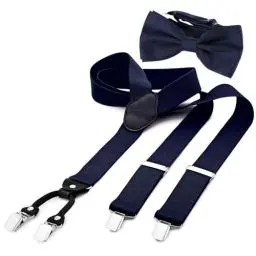 Produktbild: DonDon Herren 3,5 cm breiter Hosenträger in Y-Form elastisch und verstellbar im 2er Set mit farblich passender Fliege 12 x 6 cm