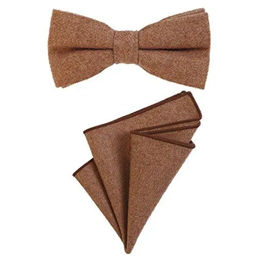 Produktbild: DonDon Herren Fliege 12 x 6 cm gebunden längenverstellbar und Einstecktuch 23 x 23 cm farblich passend aus Baumwolle hellbraun
