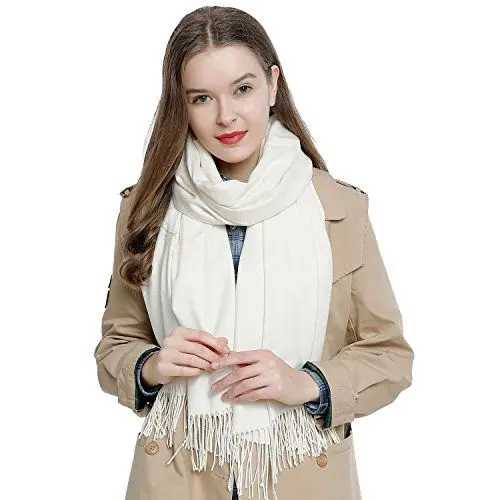 Produktbild: DonDon Schal Damen Winter Wollschal Winterschal warm weich 185 x 65 cm creme-weiß