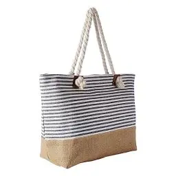 Produktbild: DonDon große Strandtasche XXL mit Reißverschluss - Umhängetasche Damen - große Badetasche für Urlaub vielseitige Shopper Tasche Damen für Strand Urlaub Must Haves Beach bag - Streifen schwarz