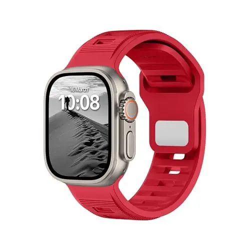 Produktbild: DONEGANI M für Apple Watch Armband Ultra 2 Se 40mm 44mm 46mm 42mm 45mm 41mm 38mm 49mm Series 10 9 8 7 6 5 4 3 Original Damen Herren Sport Silikon Rote Weihnachten