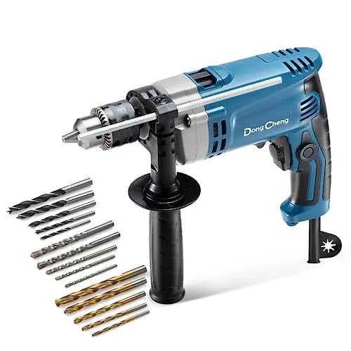 Produktbild: DongCheng Schlagbohrmaschine Bohrhammer 710W,13 mm Bohrfutter Schlagbohrer 45,000 IPM, 3000 RPM mit 15 Stück Bohrkronen für Metall, Holz und Beton DZJ05-13