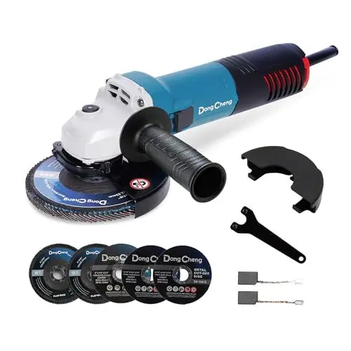 Produktbild: DongCheng Winkelschleifer 800W, Scheiben-Ø: 125 mm, 11,800min-1,Schnellverschlussabdeckung, Zusatzgriff, inkl. 2 Schleif-, 2 Fächer- und 2 Trennscheiben für Polieren, Schleifen und Schneiden