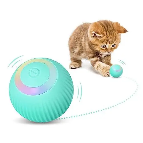 Produktbild: DONGKER Katzenspielzeug Selbstbeschäftigung, 360° Elektrisch Katzen Spielzeug Ball mit 150mAh große kapazität Akku und LED Licht, φ43mm, Intelligenz Cat Ball Toys
